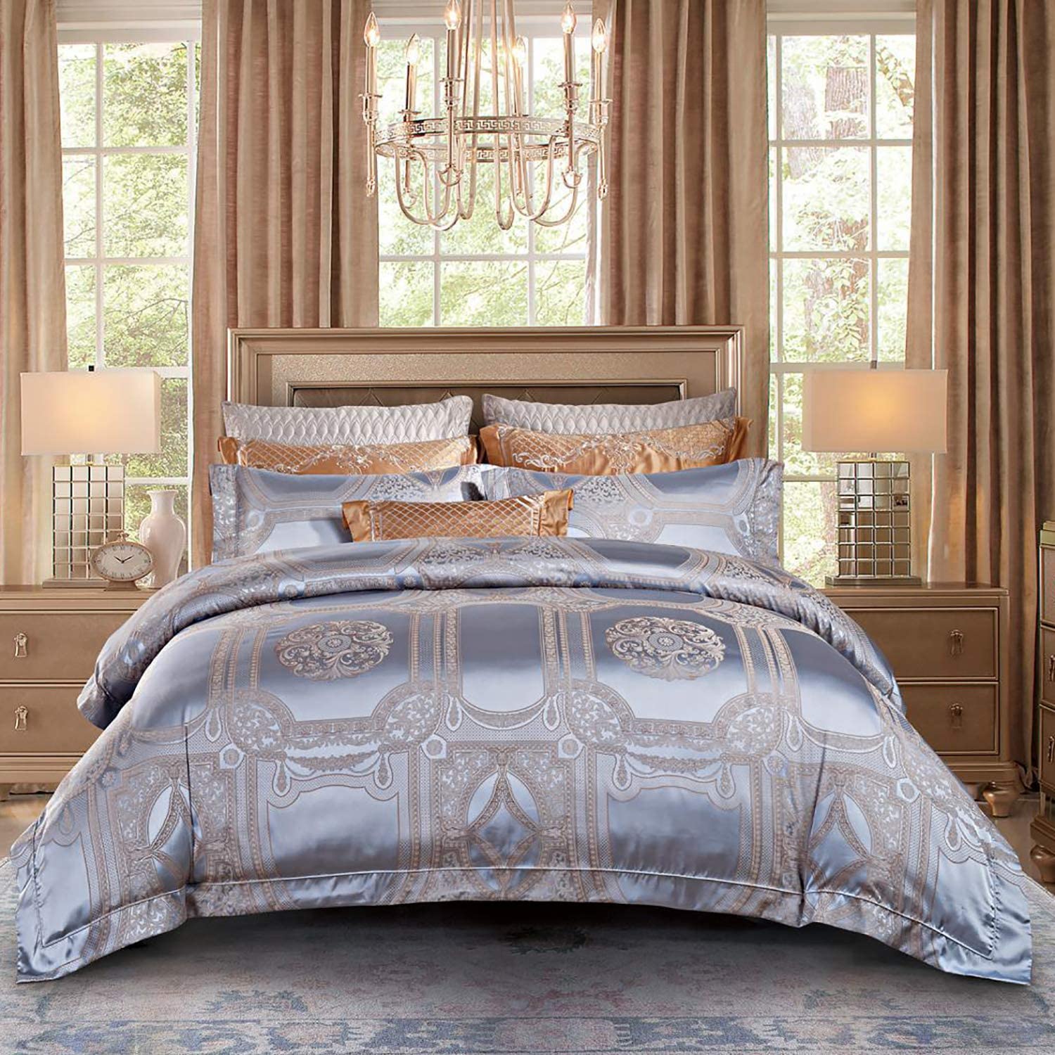 Price:$131.98 Luxury 60S Yarn Large Jacquard Process Duvet Quilt Cover Set 4PC,Super Soft,Zipper Closure,Modal Fibre,Breathable Highly Ventilated,6 Ties Design, Super King, Gray : Home & Kitchen