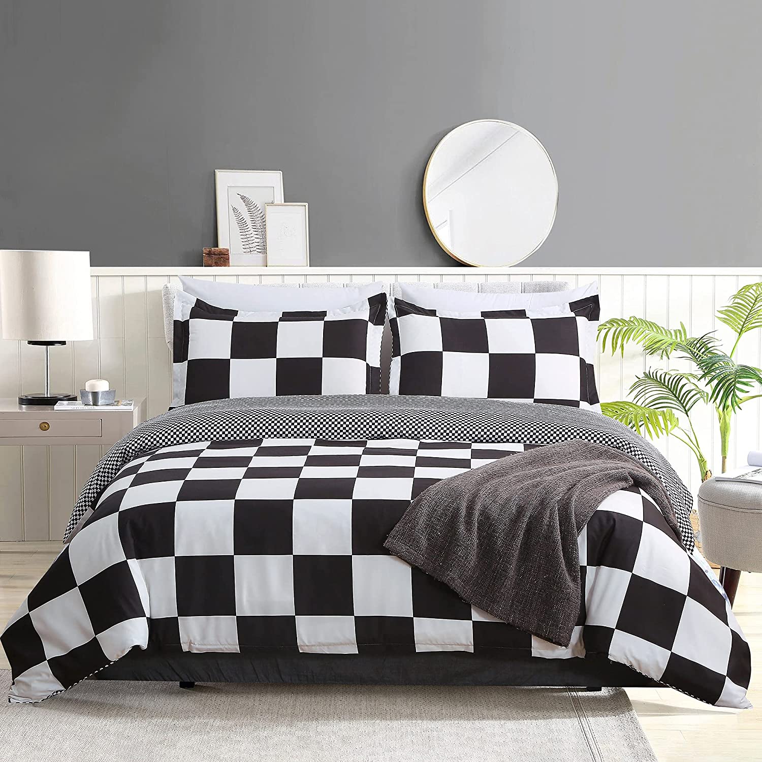 Price:$28.57 Size Duvet Cover Set - Black and White Buffalo Check Comforter Cover with Pillow Sham - Soft Lightweight Washed Microfiber - Luxury Vintage Checkered Grid Bedding with Zipper & Ties : Home & Kitchen