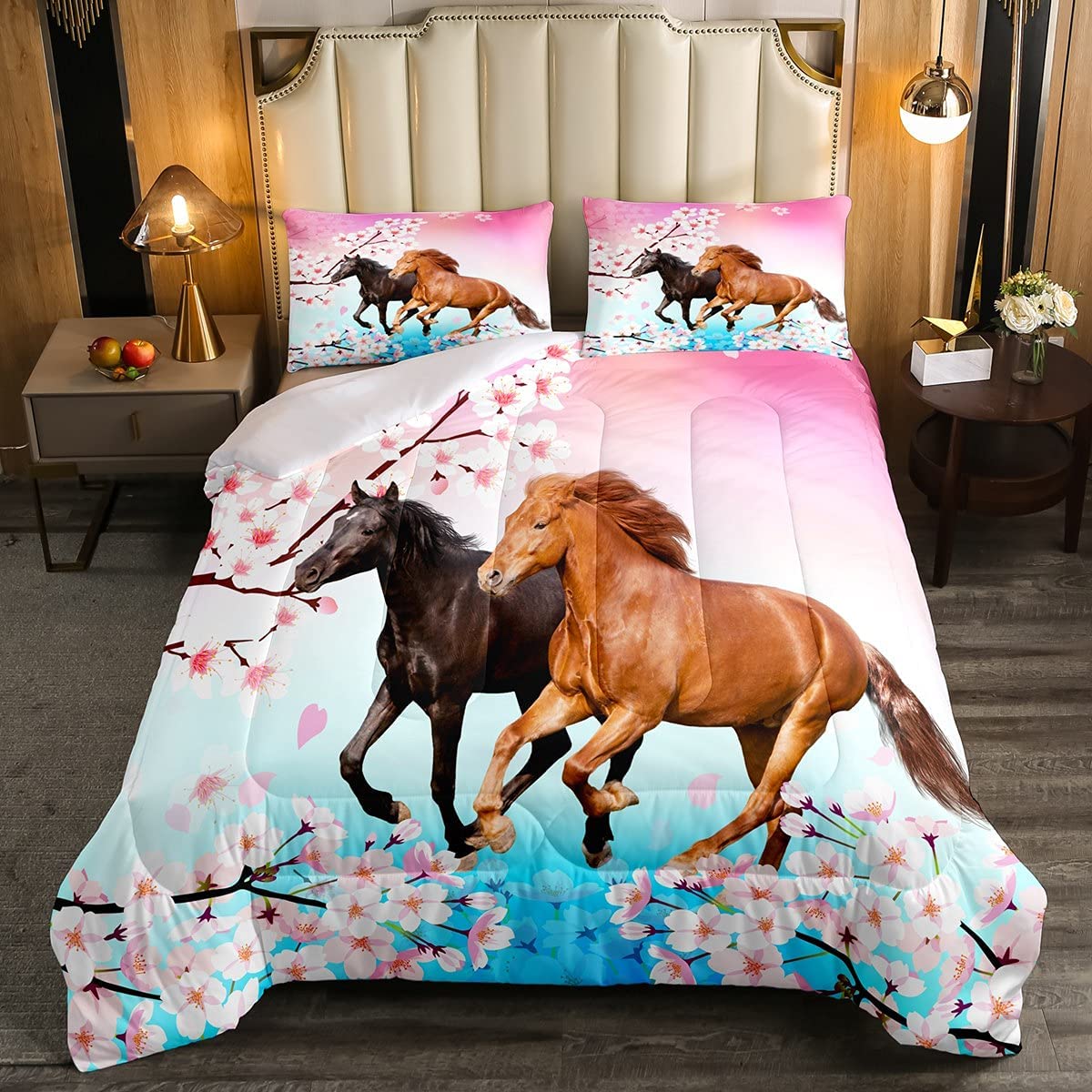 Price:$47.55 Horse Bedding Set Chic Cherry Blossom Bedding Comforter Set for Girls Teens Galloping Horse Printed Comforter 3D Wild Animal Duvet Set Bedroom Decor Quilt Set 3Pcs Full Size : Home & Kitchen
