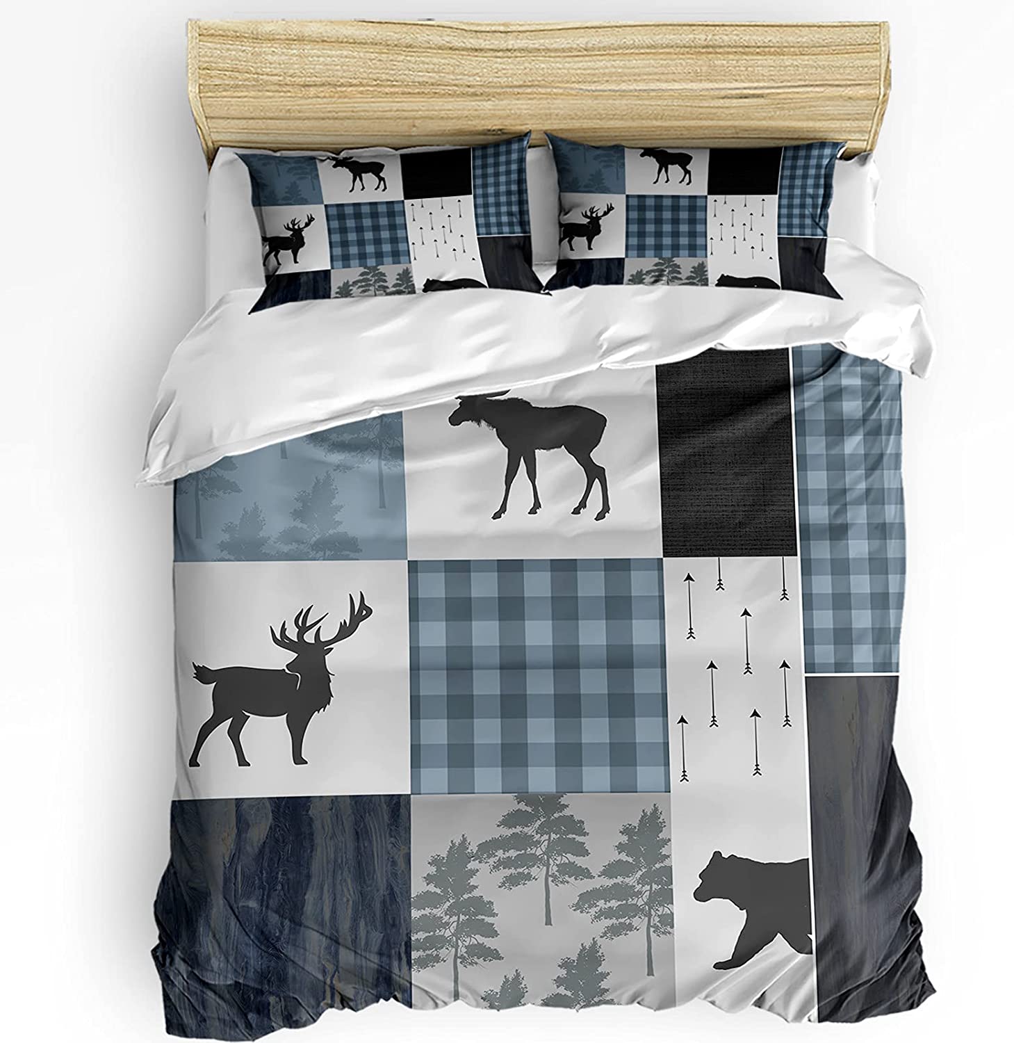 Price:$54.75 Covers 3 Pieces Set California King Size, Vintage Farmhouse Forest Elk Deer Bear Plaid Bedding Set with Zipper Closure & Corner Ties (1 Cover + 2 Pillow Sham) : Home & Kitchen