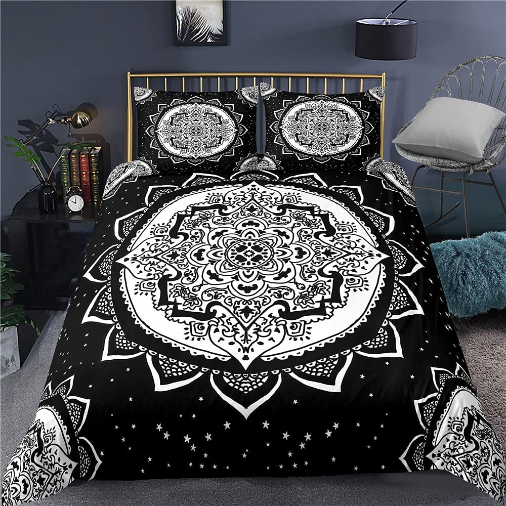 Price:$27.21 Black White 2 Pcs Bohemian Duvet Cover 3D Mandala Bedding Set Black and White Circle and Paisey Down Comforter Cover, Boho Floral Quilt Cover, 100% Ultra Microfiber with 1Pillow : Home & Kitchen