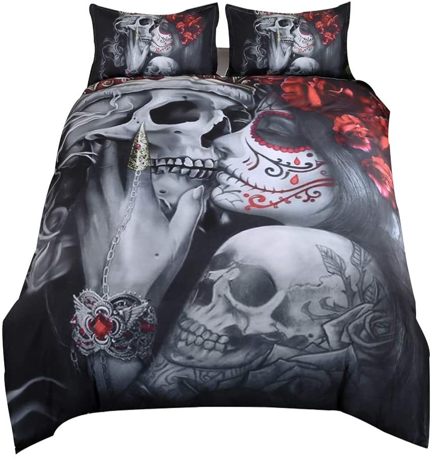 Price:$59.99 Bedding Duvet Cover Sets, 3D Dead Sugar Skull Girl Kissing Skull Home Bedding Set.Included: Duvet Cover,Pillowcase(no Comforter Inside) (Queen) : Home & Kitchen