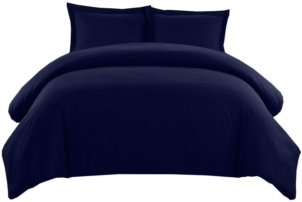 Price:$45.99 Linen 3-Piece Duvet Cover Set 100% Egyptian Cotton 700 TC Ultra Soft and Easy Care, Simple Style Bedding Set Navy Blue Solid, Full/Double Bed Zipper Closure Duvet Cover with 2 Pillow Sham : Home & Kitchen