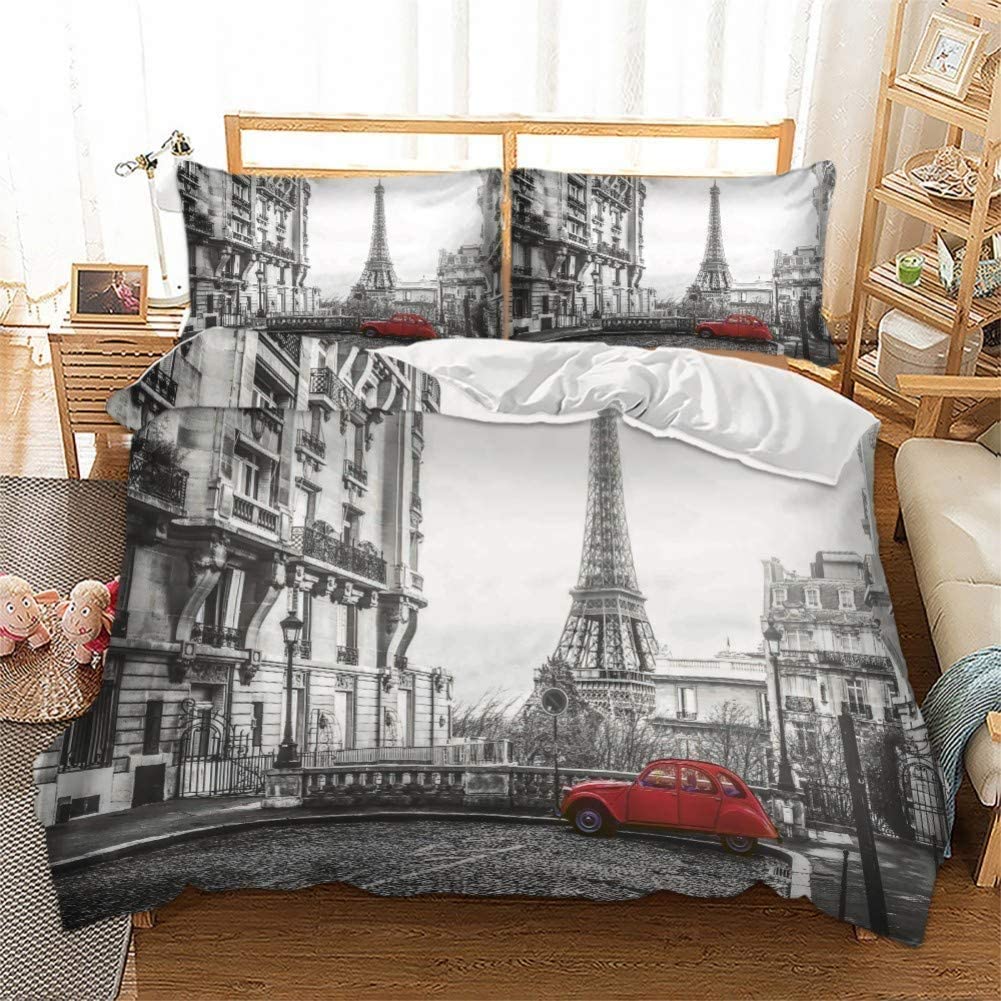 Price:$35.99 Duvet Cover Set Queen Size Decorative Microfiber 3 Pieces Bedding Set Paris Eiffel Tower Print Grey Famous City Scene Comforter Cover with 2 Pillow Shams : Home & Kitchen
