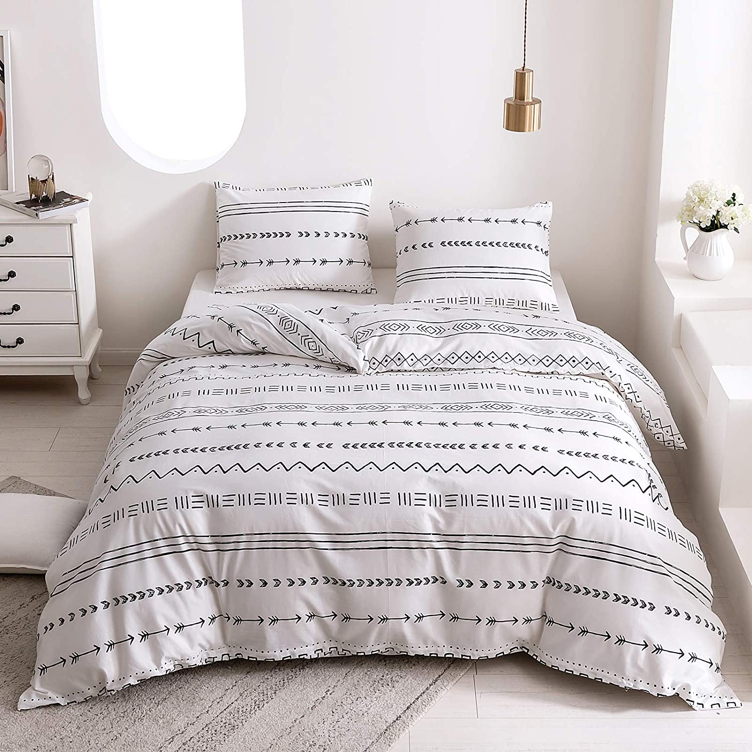 Price:$49.99 100% Cotton Duvet Cover Sets, 3 Piece Black Striped Geometric Printed Bedding Set,White Comforter Cover Sets with Zipper Closure and Corner Ties, Queen Size ( 1 Duvet Cover , 2 Pillowcase ) : Home & Kitchen