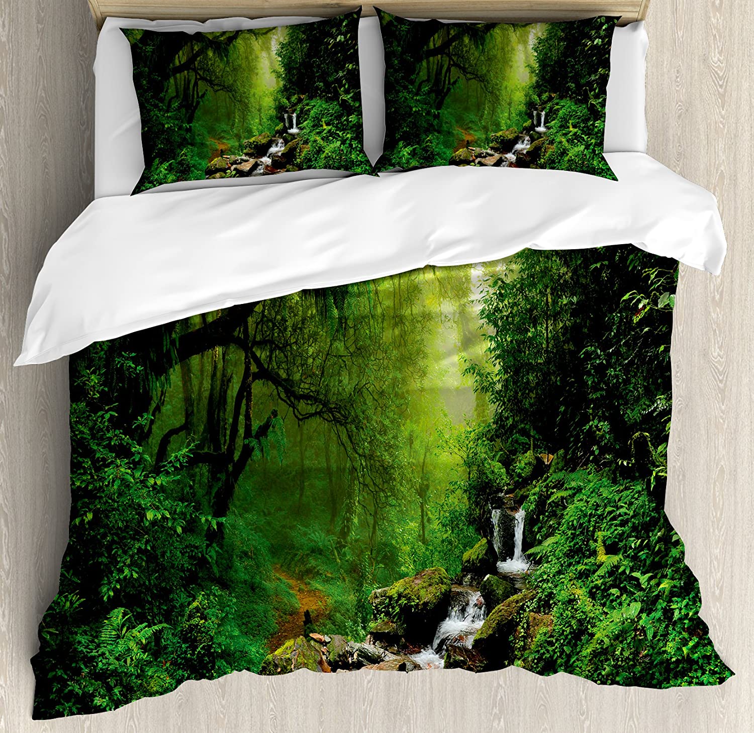 Price:$89.95 Nature Duvet Cover Set, Woods Idyllic Forest Greenland Dreamy Mystic Fresh Tropical View, Decorative 3 Piece Bedding Set with 2 Pillow Shams, King Size, Emerald Hunter Green : Home & Kitchen