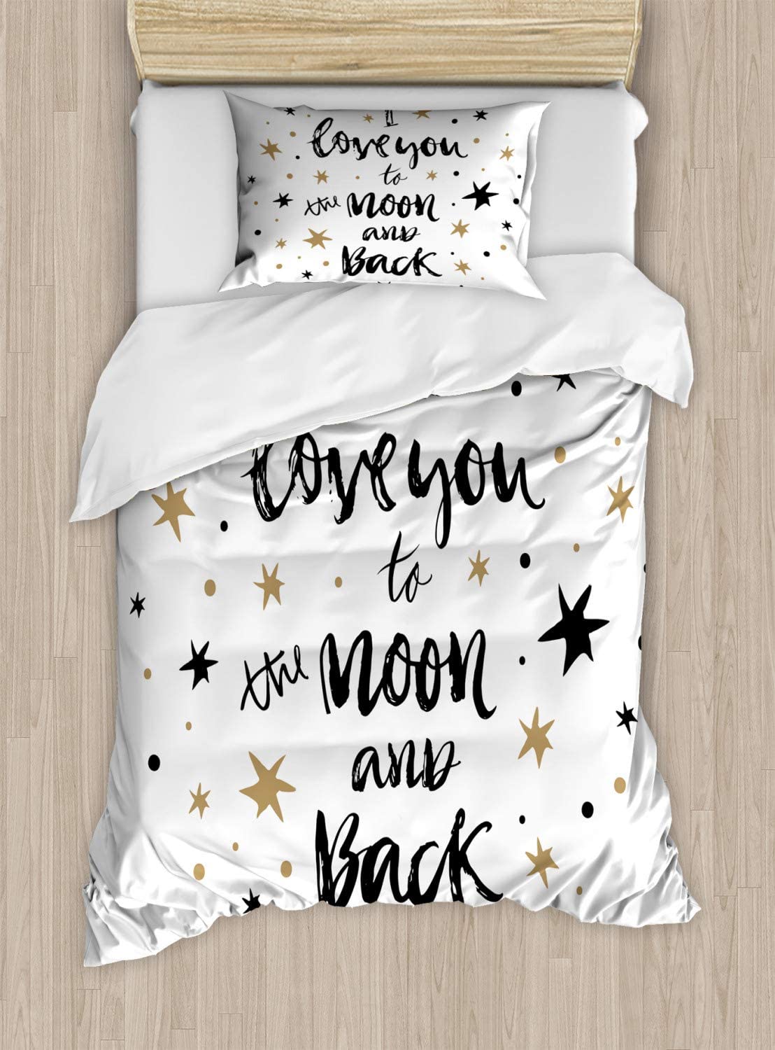Price:$59.95 I Love You Duvet Cover Set, Hand Drawn I Love You to The Moon and Back Words with Stars Celebration Theme, Decorative 2 Piece Bedding Set with 1 Pillow Sham, Twin Size, Black Cocoa : Home & Kitchen