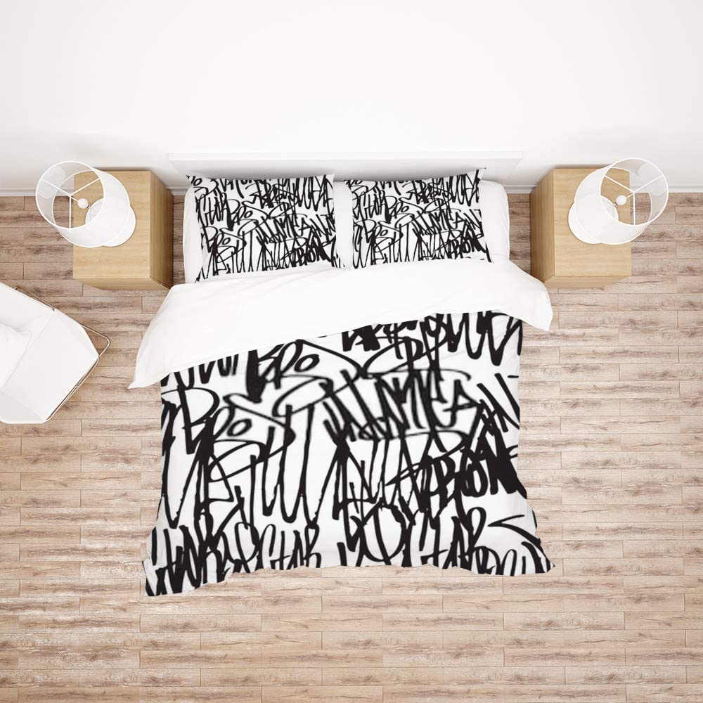 Price:$53.99 Sets Queen Size Black Text Graffiti Duvet Cover Sets Soft Comforter Cover with 1 Duvet Cover and 2 Pillow Shams, Gifts for Girls Boys Teen (Without Comforter) : Home & Kitchen