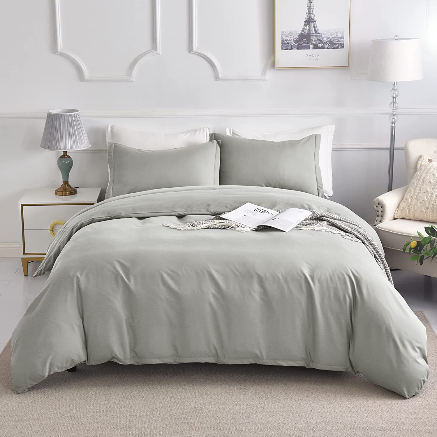 Price:$31.99 Covers King Size, Ultra Soft Washed Microfiber Cover Set, 3 Pieces Bedding Comforter Cover Set(1 Cover, 2 Pillowcases) with Zipper Closure & Corner Ties(Gray, King) : Home & Kitchen