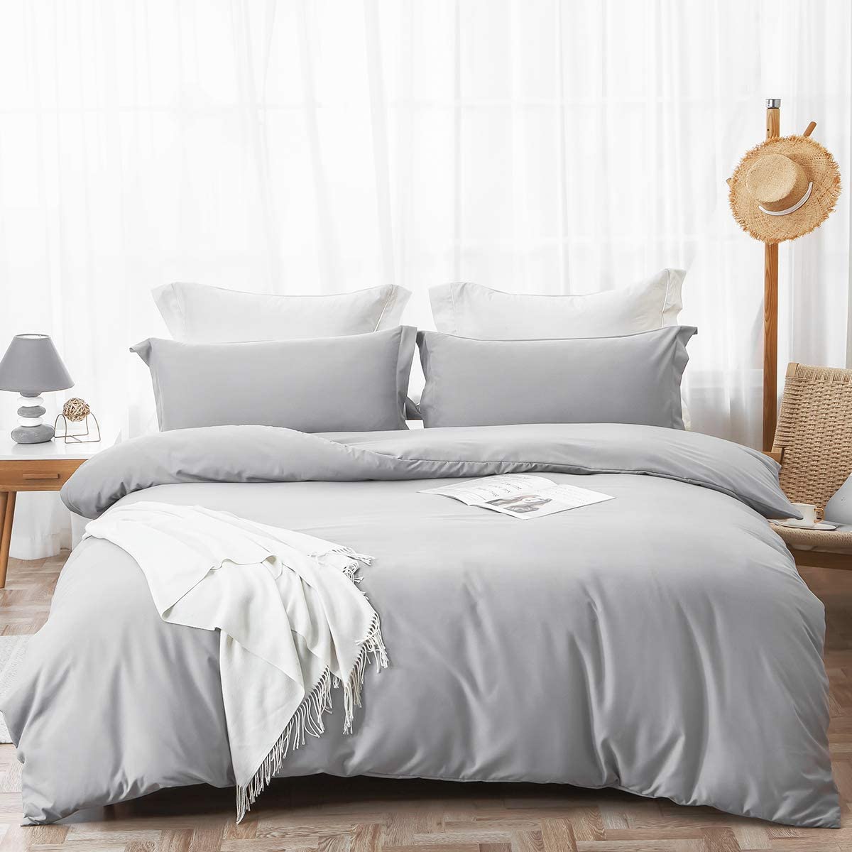 Price:$30.99 Duvet Cover Full/Queen Size Grey, Soft Washed Microfiber 3 Pieces with Zipper Closure(1 Duvet Cover + 2 Pillow Shams), 90x90 inches : Home & Kitchen