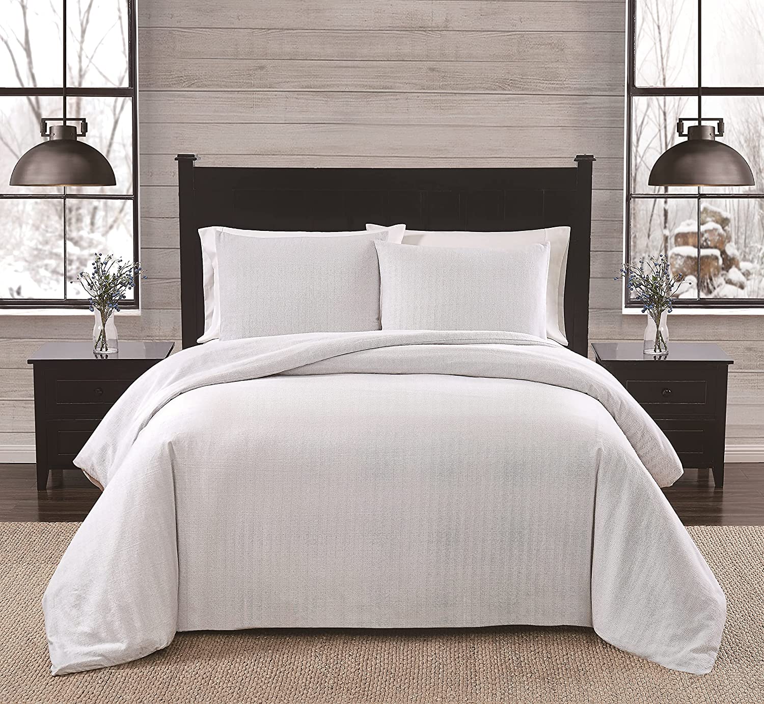 Price:$54.99 Fog - Full/Queen 3 Piece Duvet + Sham Set - Plaid Flannel Collection - Blue : Home & Kitchen