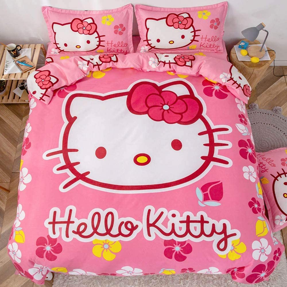 Price:$45.99 Pink Hello Kitty Flowers Duvet Cover Set Bedding Set - Sanding Microfiber Polyester - Duvet Cover,Sheet,Pillow Cases (Twin68x86inch) : Home & Kitchen