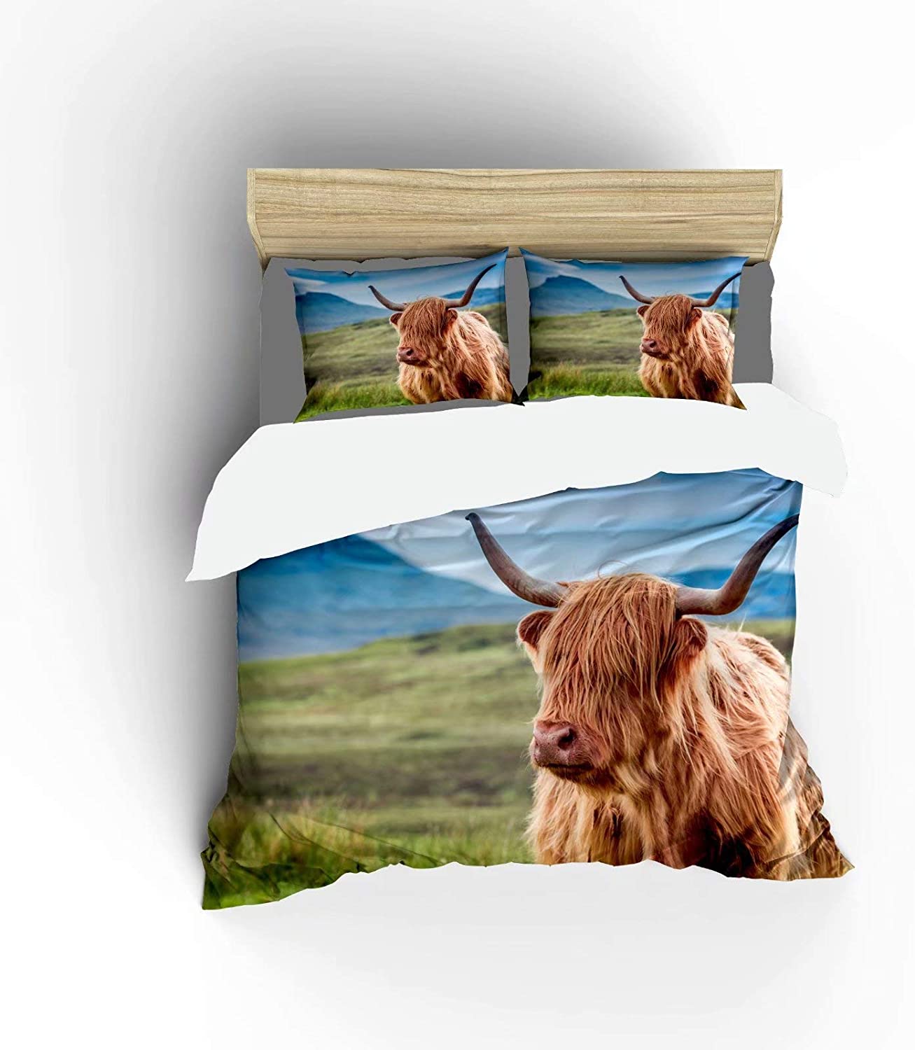 Price:$39.99 Furry Highland Cow in Isle of Skye Ultra Soft Microfiber Lightweight Quilt Cover Sets Best Decorative 3 Piece Bedding Set for Men Women Bedroom -1Duvet Cover + 2Pillow Shams, Queen Size : Home & Kitchen