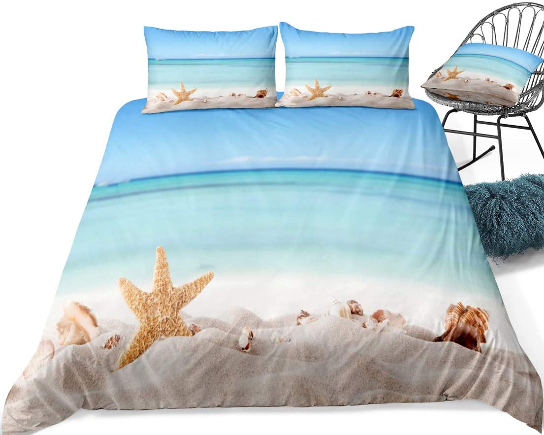 Price:$26.99 Beach Duvet Cover Set Twin Ocean Bedding Set Hawaiian Marine Sea Waves 3D Printed Starfish Comforter Cover Microfiber with 1 Pillow Shams, Zipper, 2 Pcs : Home & Kitchen