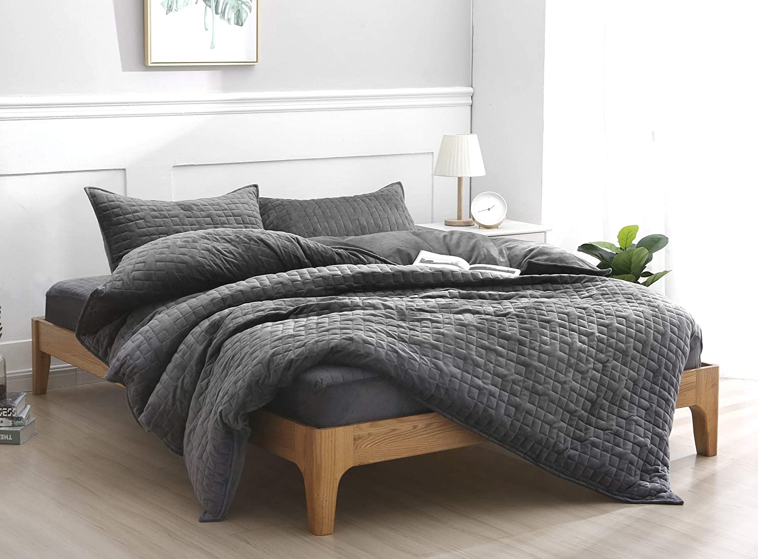 Price:$45.99 Duvet Cover for Weighted Blanket 60x80 inches with 8 Ties/Minky Square Quilted/Dark Grey : Home & Kitchen