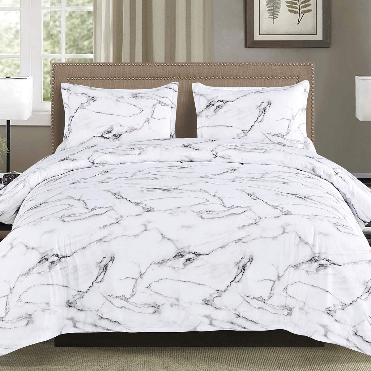 Price:$31.99 Lightweight Microfiber Bedding Duvet Cover Set, Marble Pattern (White, Queen) : Home & Kitchen