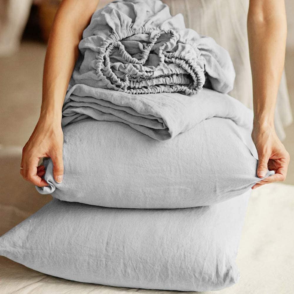 Price:$179.99 Linen Sheet Set King, Luxurious 100% French Linen Bed Sheets Deep Pocket Sheets , 4 Pieces Breathable Bedding Set, Washed French Linen Sheet- Grey : Home & Kitchen