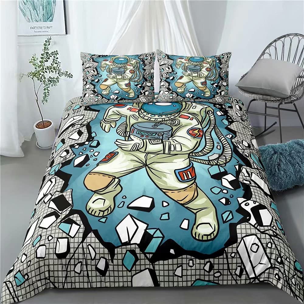 Price:$47.99 Astronaut Kids Bedding Sets Microfiber 3D Printed Astronaut Breaking The Wall White/Blue Boys Duvet Cover Set, Duvet Cover1 Pillowcase3-06F : Everything Else