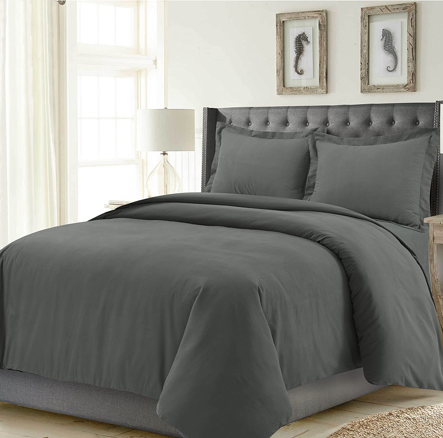 Price:$31.58 Living MADRDUVETQUSG Madrid Solid Oversized Duvet Cover Set, Queen, Steel Grey : Home & Kitchen