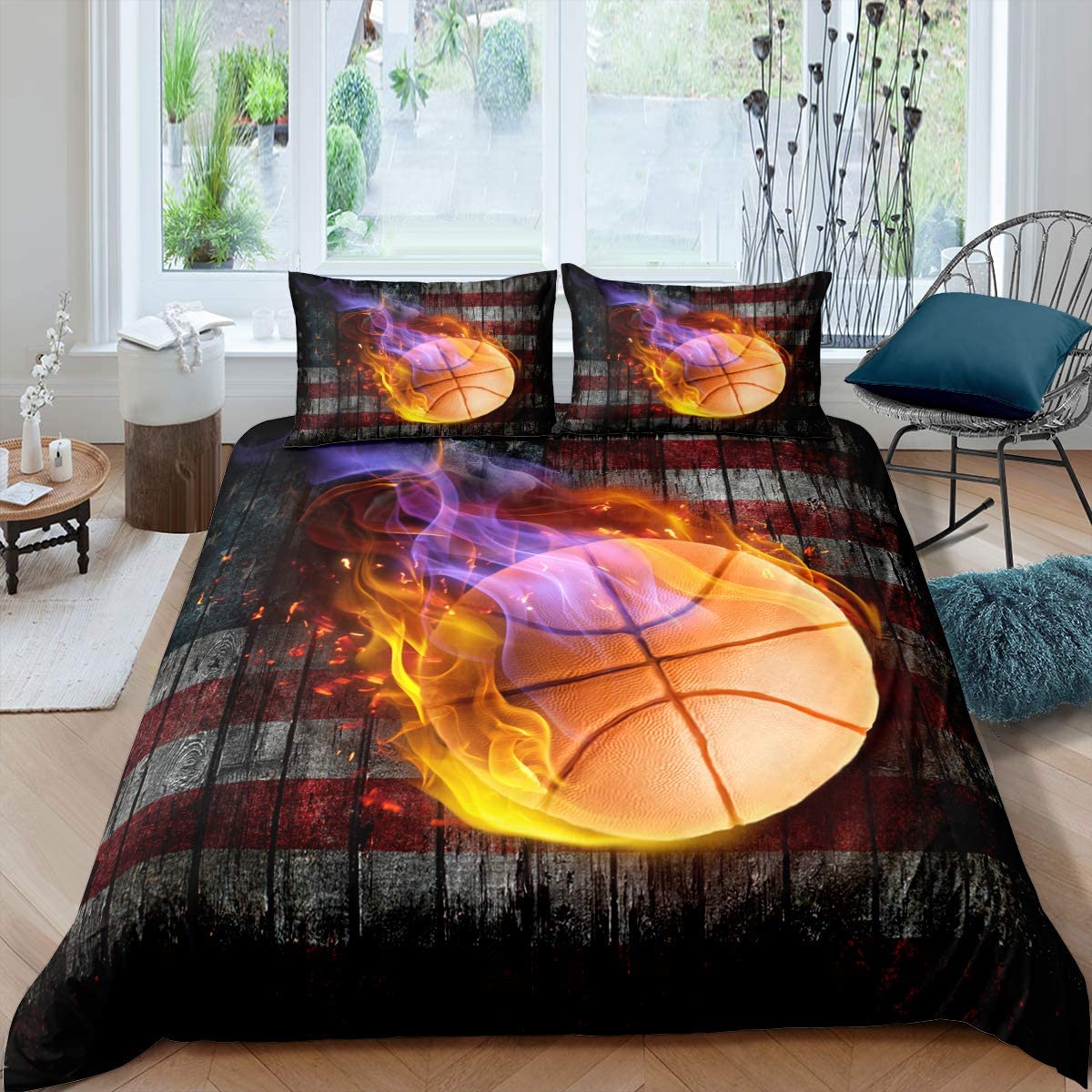 Price:$23.50 Basketball Comforter Cover, Sports Theme Bedding Set, Vintage Wooden Bedspread Cover Soft Microfiber Home Room Decoration for Teens Boys 1 Duvet Cover with 2 Pillow Cases King Size : Home & Kitchen