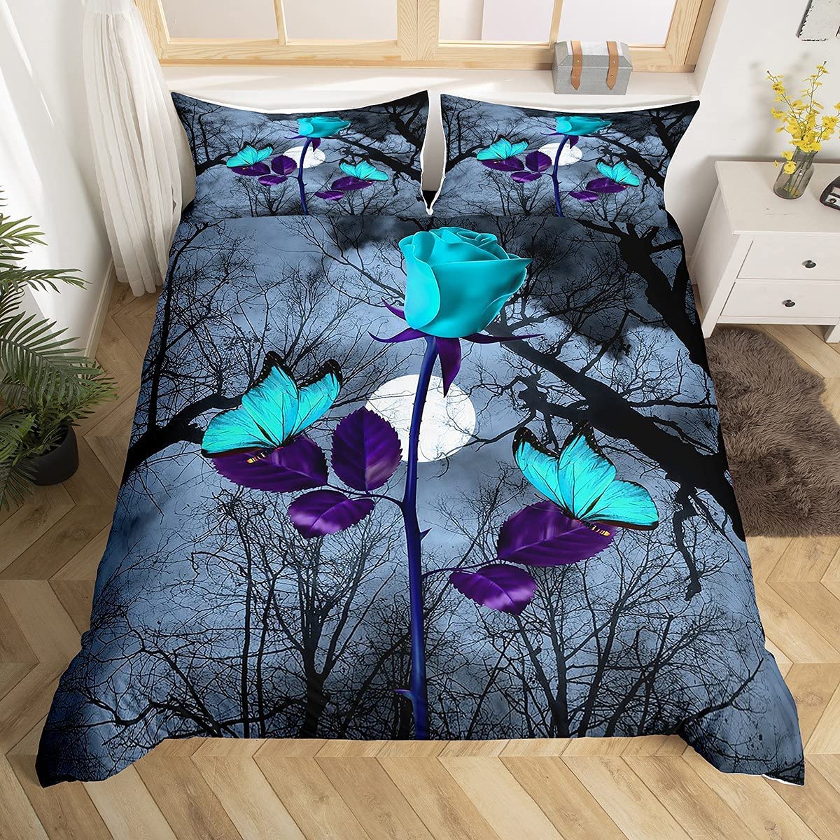 Price:$39.00 Butterfly Bedding Sets Misty Tree Comforter Cover Dark Night Moon Gothic Duvet Cover Set For Boys Girls Magic Flowers Ink Art Bedspreads Cover 2 Pieces Twin Size Vintage Purple Aqua Teal : Home & Kitchen
