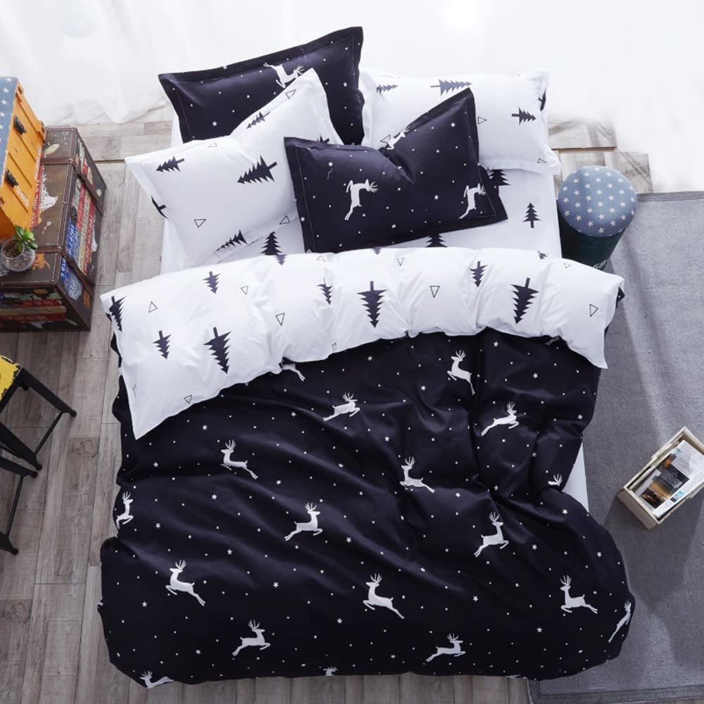 Price:$27.99 Christmas Deer Bedding Pillowcase Duvet Cover Set with Zipper (King, White Deer) : Home & Kitchen