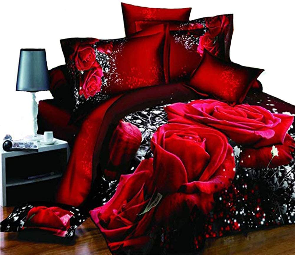 Price:$35.35 4Pcs/Set Red Rose Pattern 3D Printed Bedding Set Bedclothes Home Textiles King Size Quilt Cover Bed Sheet 2 Pillowcases(Size:200 x 230 cm) : Home & Kitchen