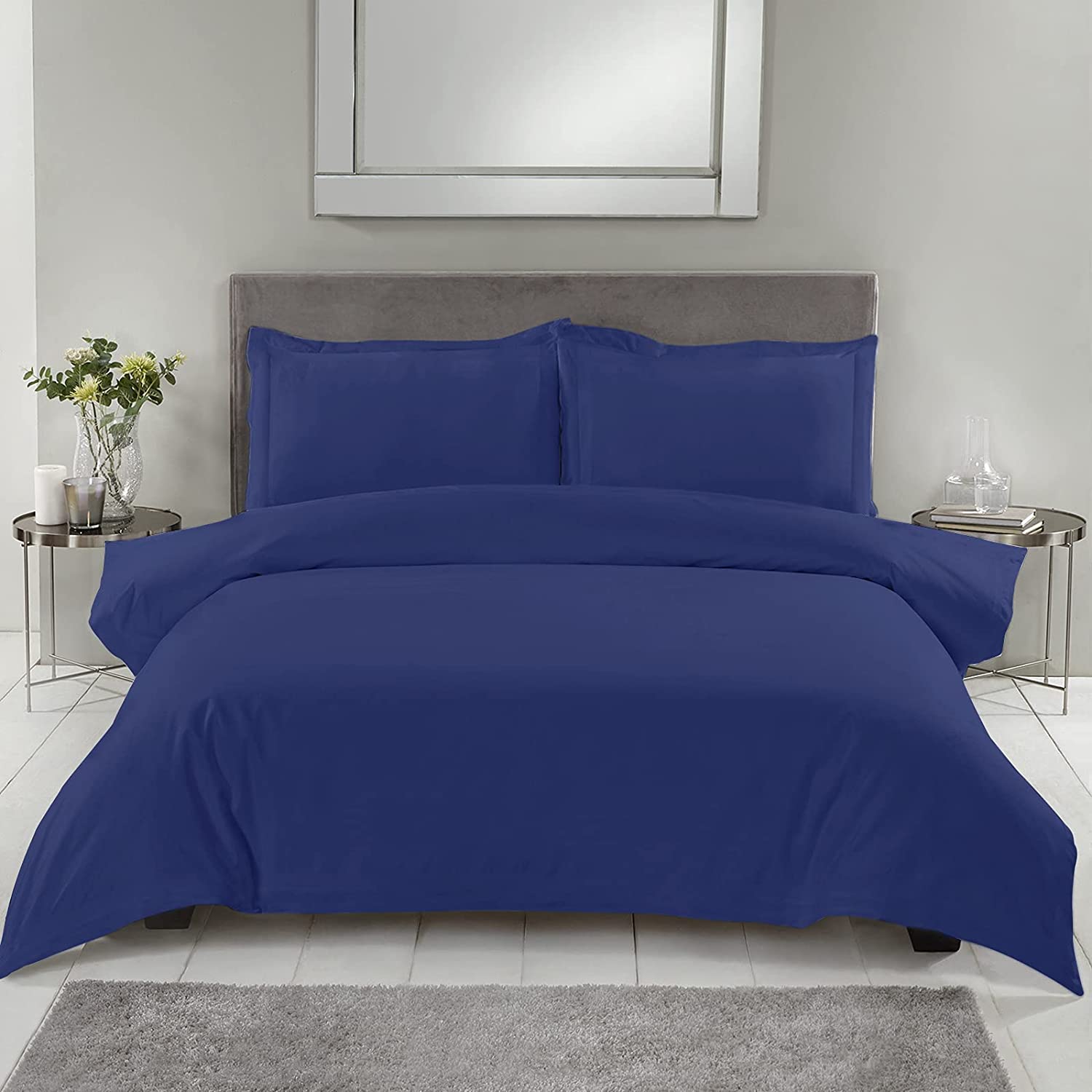 Price:$17.50 Decor Collection King Duvet Cover - 3 Piece Bedding Set Double Brushed Microfiber - Reversible Zipper Closure Comforter Cover - 1 Duvet Cover, 2 Pillow Shams (King/California King, Navy Blue) : Home & Kitchen