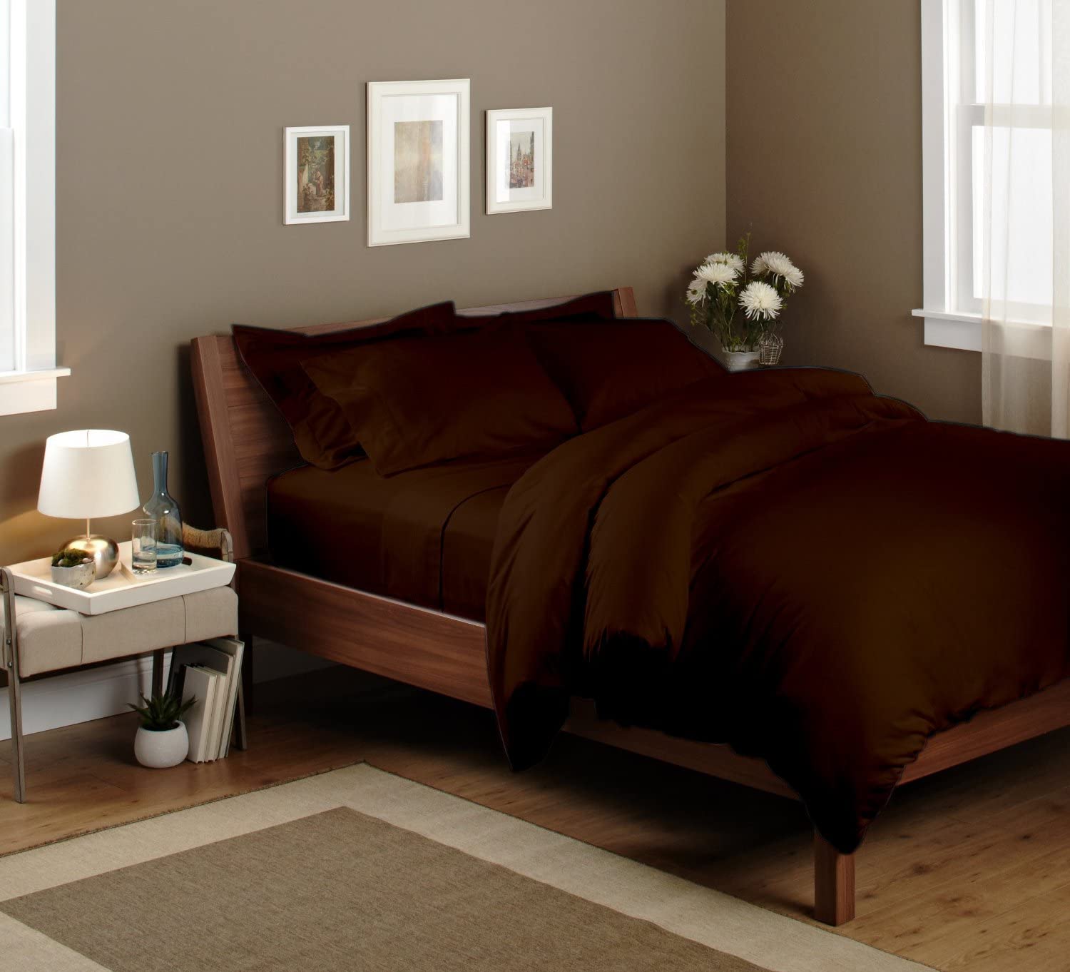 Price:$74.00 Classic Bedding's Genuine Premium Egyptian Cotton 600 Thread count 7-Piece Sheet Set With Duvet Set Solid FULL XL Size CHOCOLATE Color : Home & Kitchen