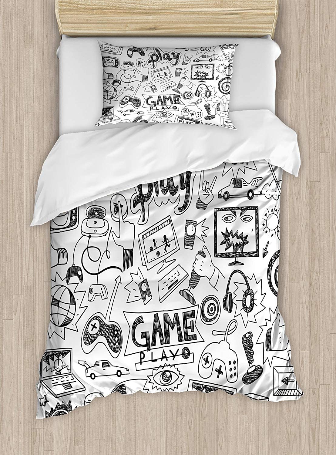 Price:$115.99 XL Extra Long Bedding Set, Video Games Duvet Cover Set, Monochrome Sketch Style Gaming Design Racing Monitor Device Gadget Teen 90's, Cozy Home House Collection 4 Piece Bedding Sets : Home & Kitchen