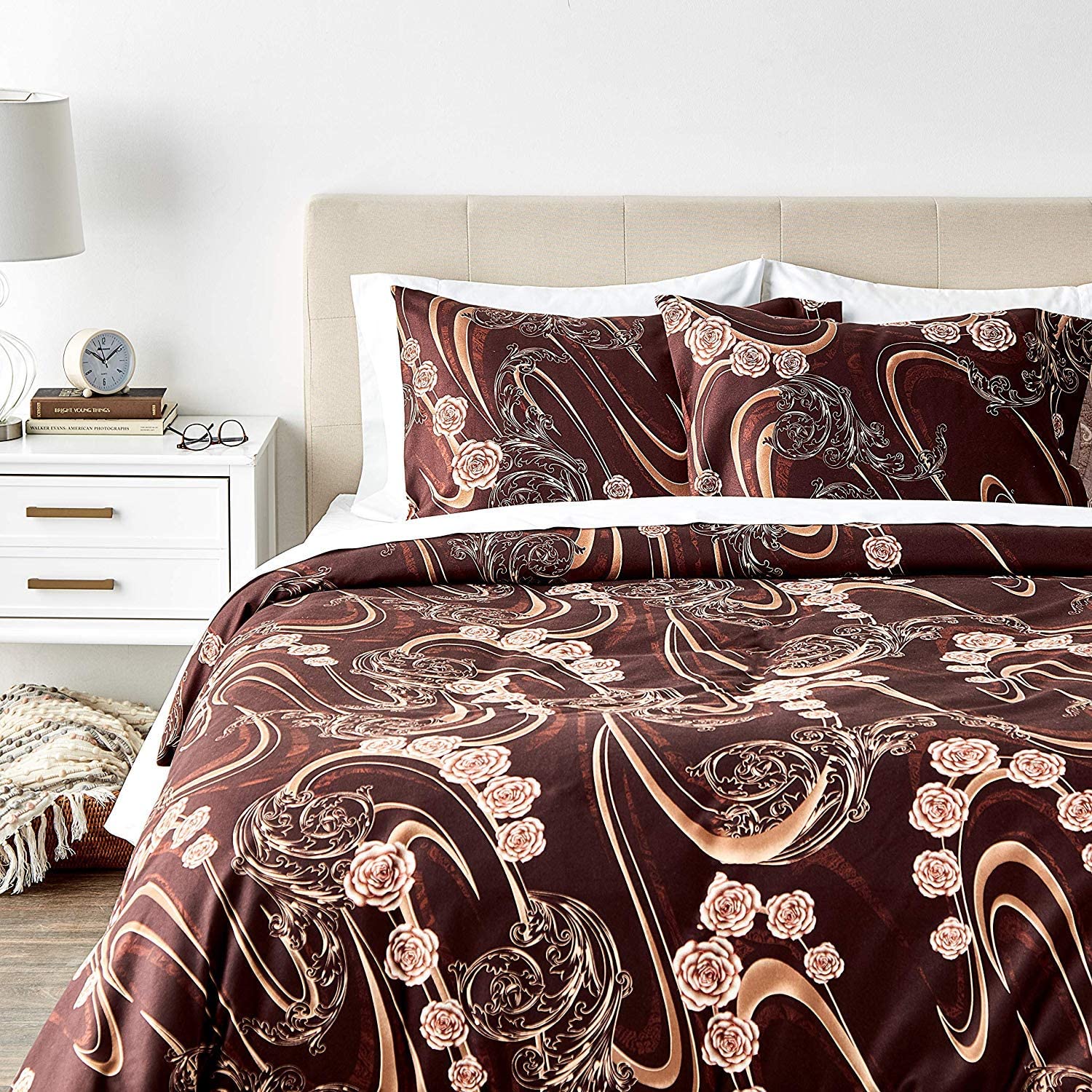 Price:$98.99 Home Fashion Melted Gold Floral Duvet Cover Set, California King, Brown : Home & Kitchen