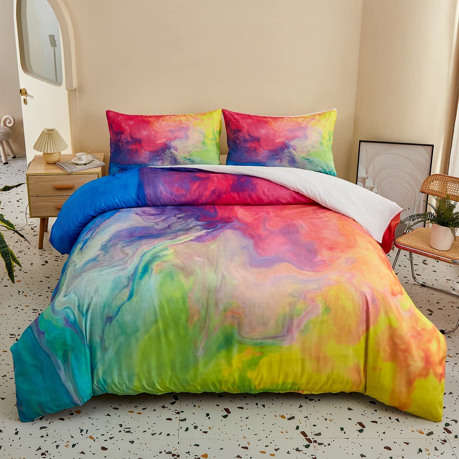 Price:$26.96 Rainbow Marble Duvet Cover Sets,Texture in Rainbow Colors. Acrylic Painting with Bright Pink, Blue, Green and Yellow Colors.Decorative 3 Piece Bedding Sets with 2 Pillow Shams, Queen Size : Home & Kitchen