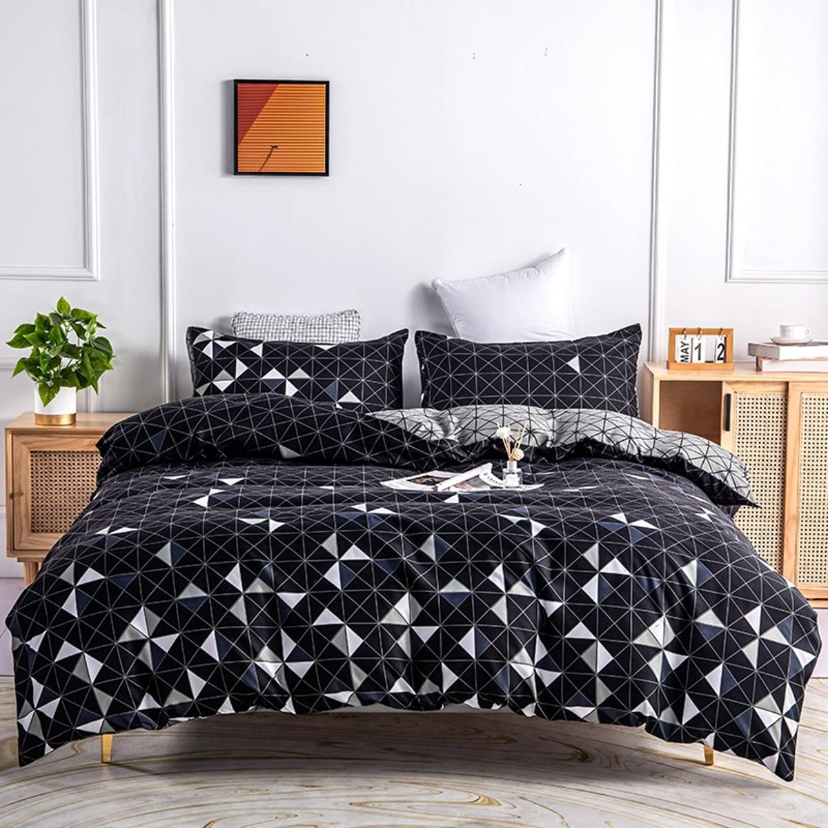Price:$28.99 2 Piece Geometric Duvet Cover Twin Size Black White Grey Plaid Bedding Set Abstract Triangle Grid Comforter Cover Buffalo Check Bedding Quilt Cover,Ultra Soft Lightweight : Home & Kitchen