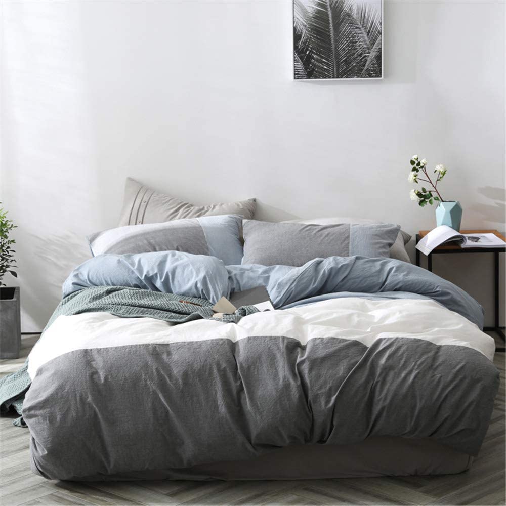 Price:$55.69 Grey Blue and White Geometric Striped Duvet Cover Queen 100% Washed Cotton Duvet Cover with 2 Pillowcases Reversible Striped Patchwork Bedding Set Modern Striped Comforter Set : Home & Kitchen