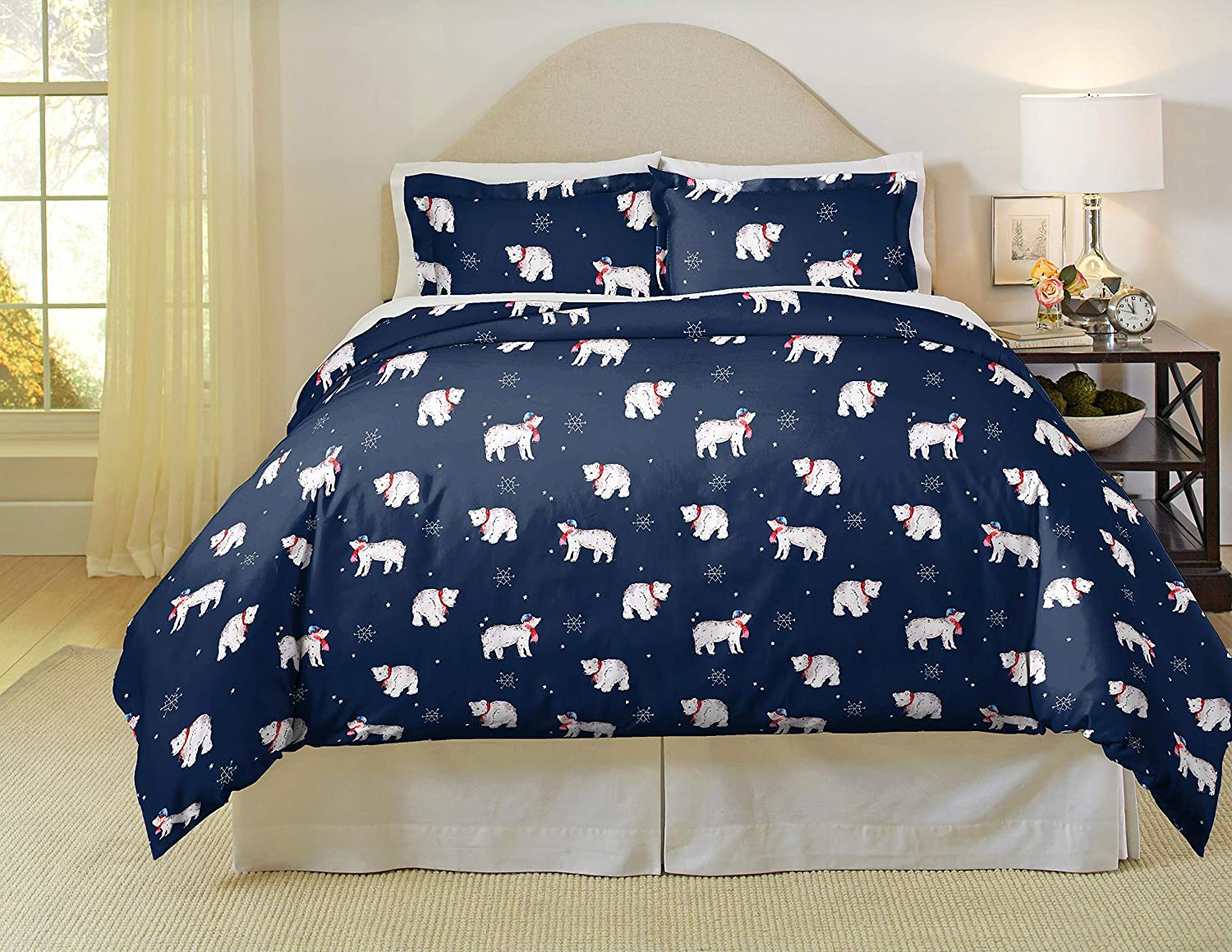 Price:$59.28 180 GSM Cotton Flannel Duvet Set - King / Cal King, Snow Bear,Blue : Home & Kitchen