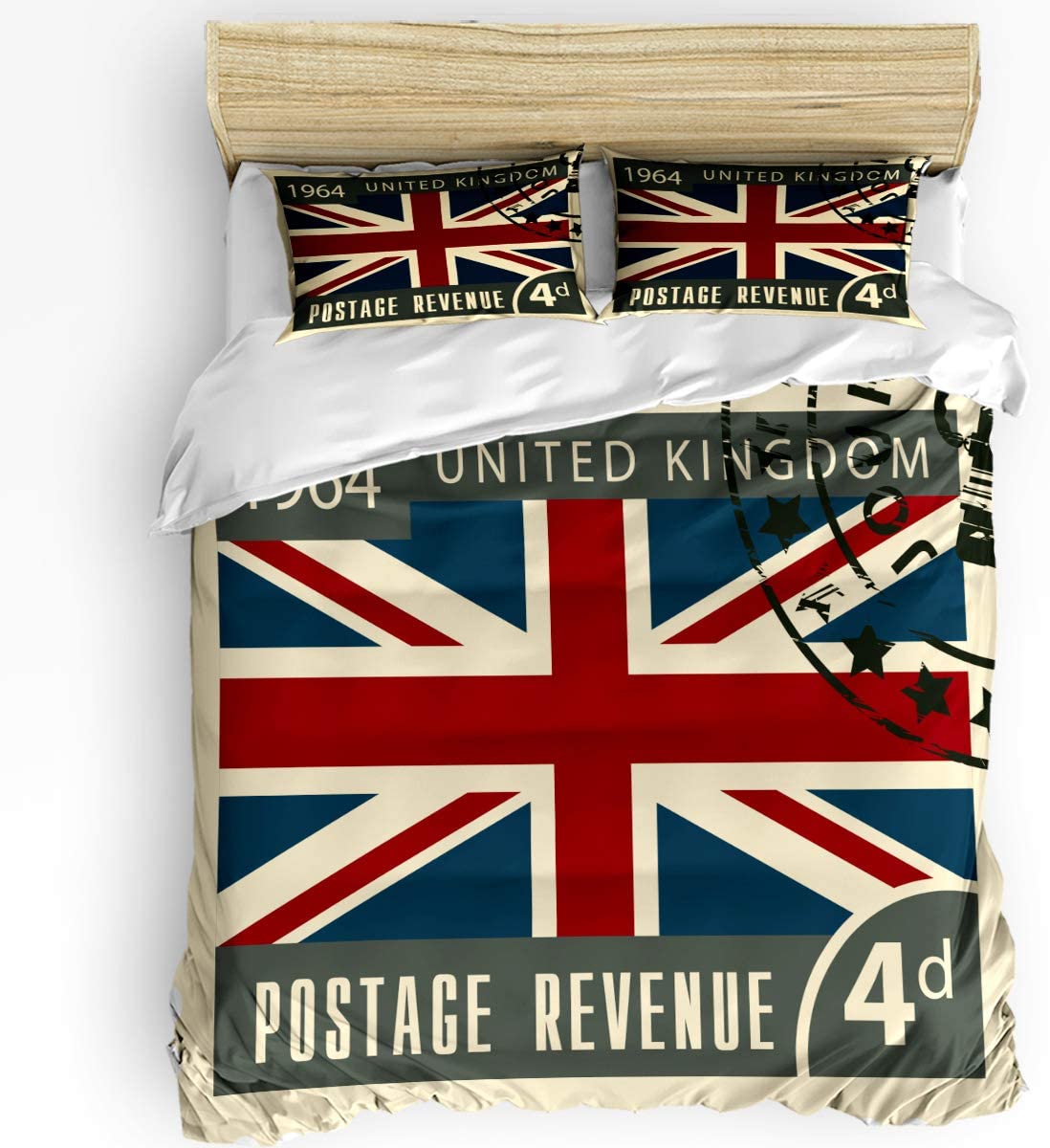 Price:$48.99 1998 3 Pieces Duvet Cover Sets Vintage Stamp 1964 UK Soft Bedding Sets with Zipper British Flag Door Include 1 Comforter Cover and 2 Pillow Shams Full Size : Home & Kitchen
