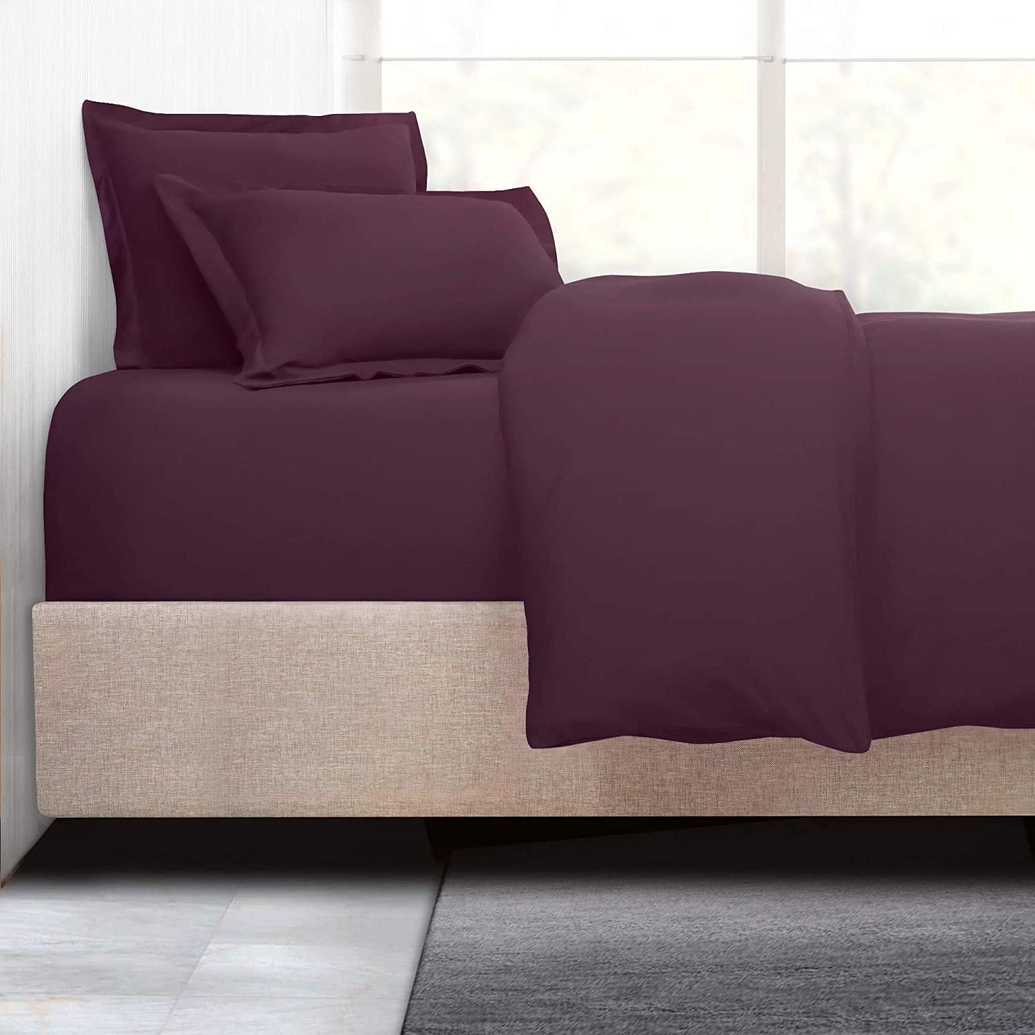 Price:$60.00 Duvet Cover with Fitted Sheet 4 Piece Set - Soft Double Brushed Microfiber Hotel Collection - Comforter Cover with Button Closure, Fitted Sheet, 2 Pillow Shams, King - Eggplant Purple : Home & Kitchen