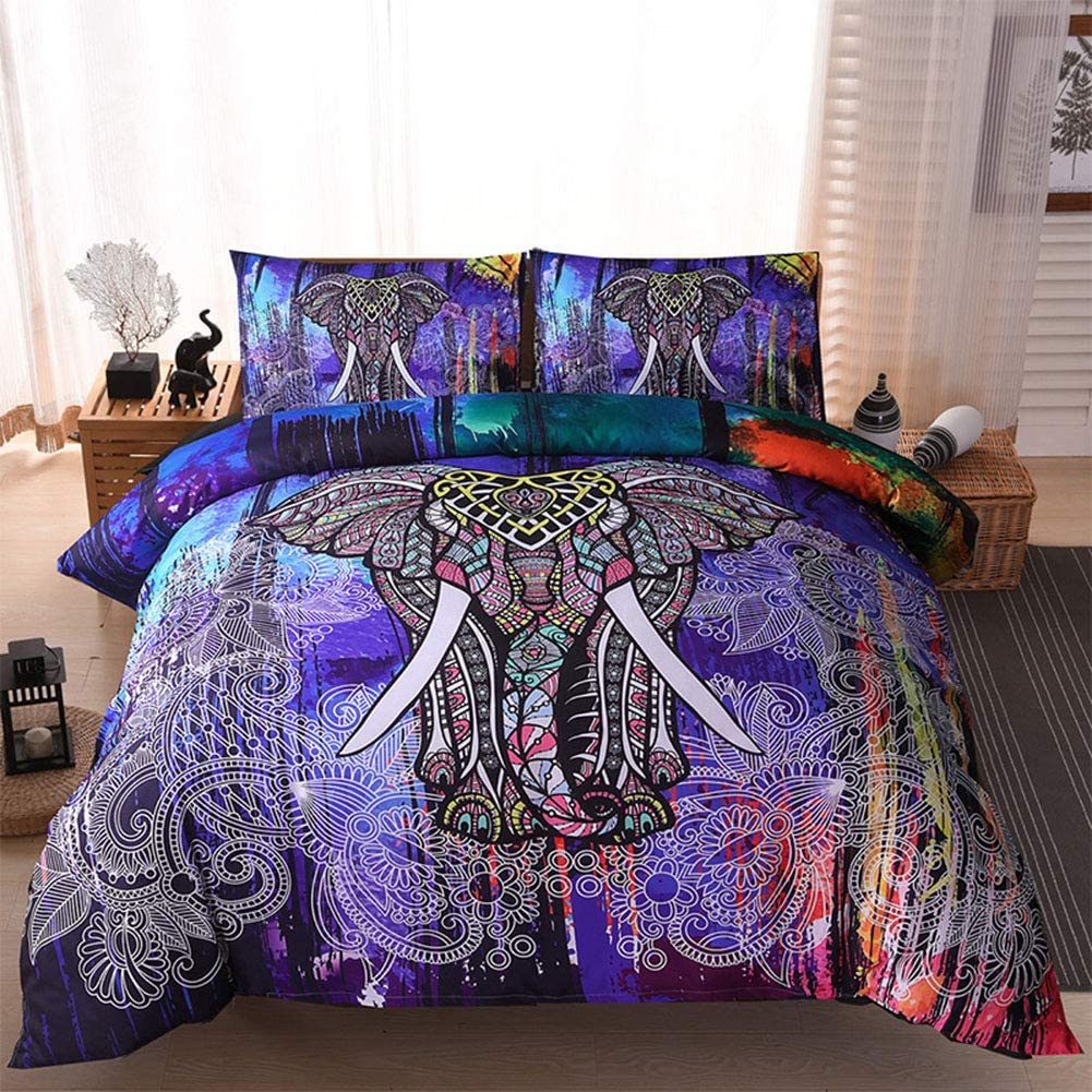 Price:$59.99 3 Piece Bohemian Elephant Mandala Pattern Bedding Printed Boho Duvet Cover Set with 2 Pillow Shams (Queen (90"x90"), A) : Home & Kitchen