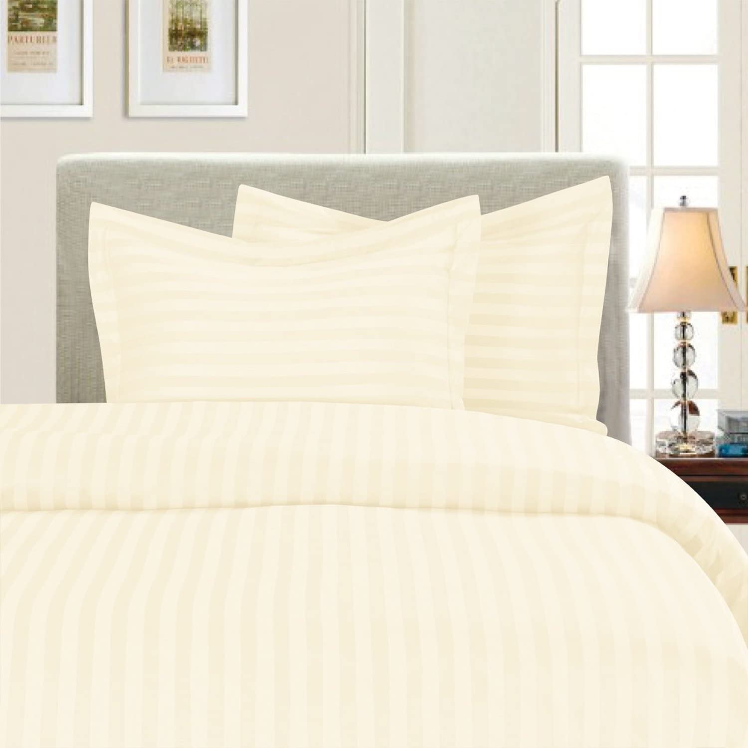 Price:$22.99 Comfort Best, Softest, Coziest 3-Piece Duvet Cover Sets! - 1500 Thread Count Egyptian Quality Luxurious Wrinkle Resistant 3-Piece Damask Stripe Duvet Cover Set, Full/Queen, Ivory : Home & Kitchen