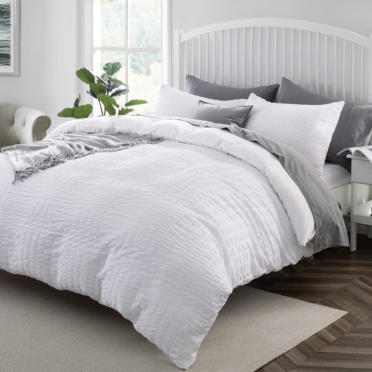Price:$32.99 Duvet Cover King Size - Soft and Lightweight Seersucker Duvet Cover Set for Bedding Decor, White Seersucker Striped Washed Microfiber(1 Duvet Cover, 2 Pillowcases), 104x90 Inches : Home & Kitchen