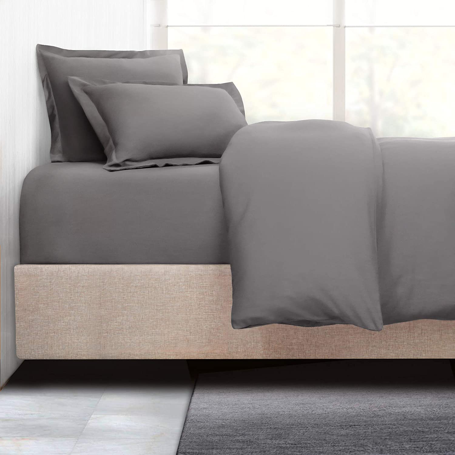 Price:$27.95 Duvet Cover with Fitted Sheet 4 Piece Set - Soft Double Brushed Microfiber Hotel Collection - Comforter Cover with Button Closure, Fitted Sheet, 2 Pillow Shams, Cal King - Gray : Home & Kitchen