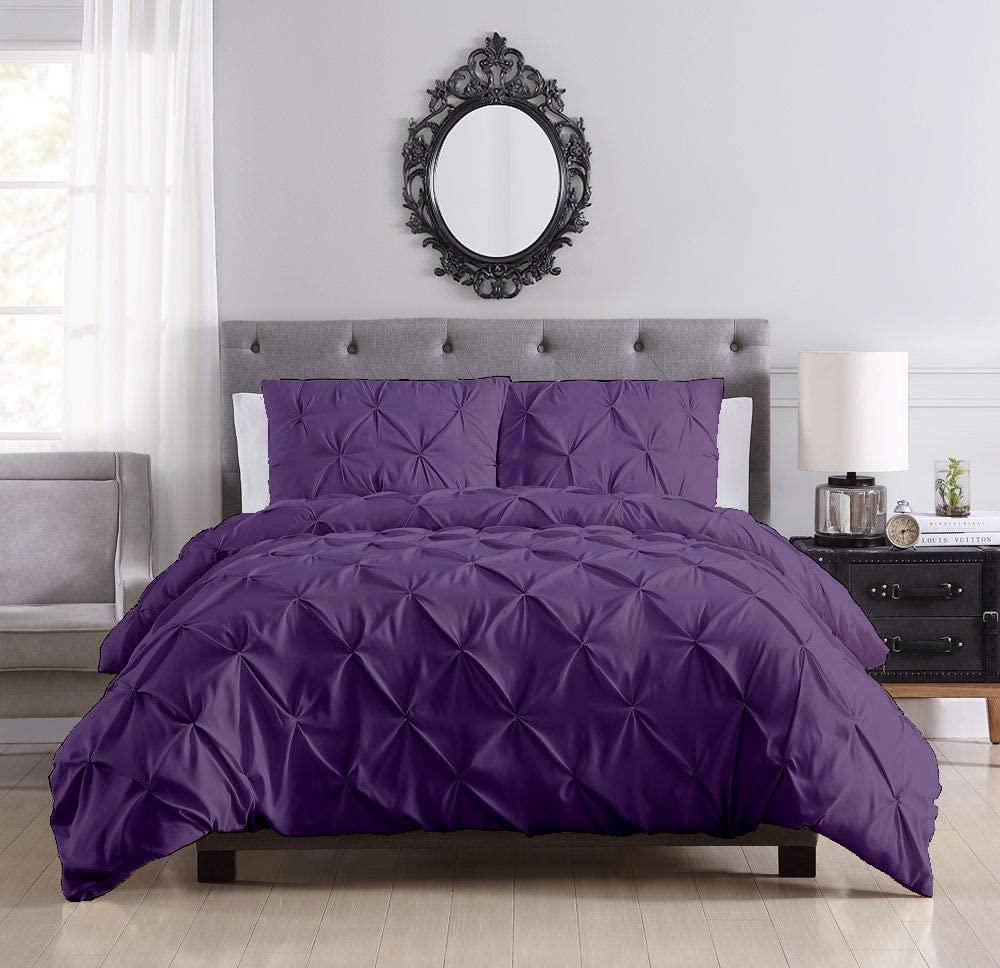 Price:$84.99 Pinch Pleated Duvet Cover Set 3 Piece 100% Egyptian Cotton 800 Thread Count Box Pintuck with Zipper Closure & Corner Ties Duvet Cover, Super King (116" x 98") Size, Plum Solid : Home & Kitchen