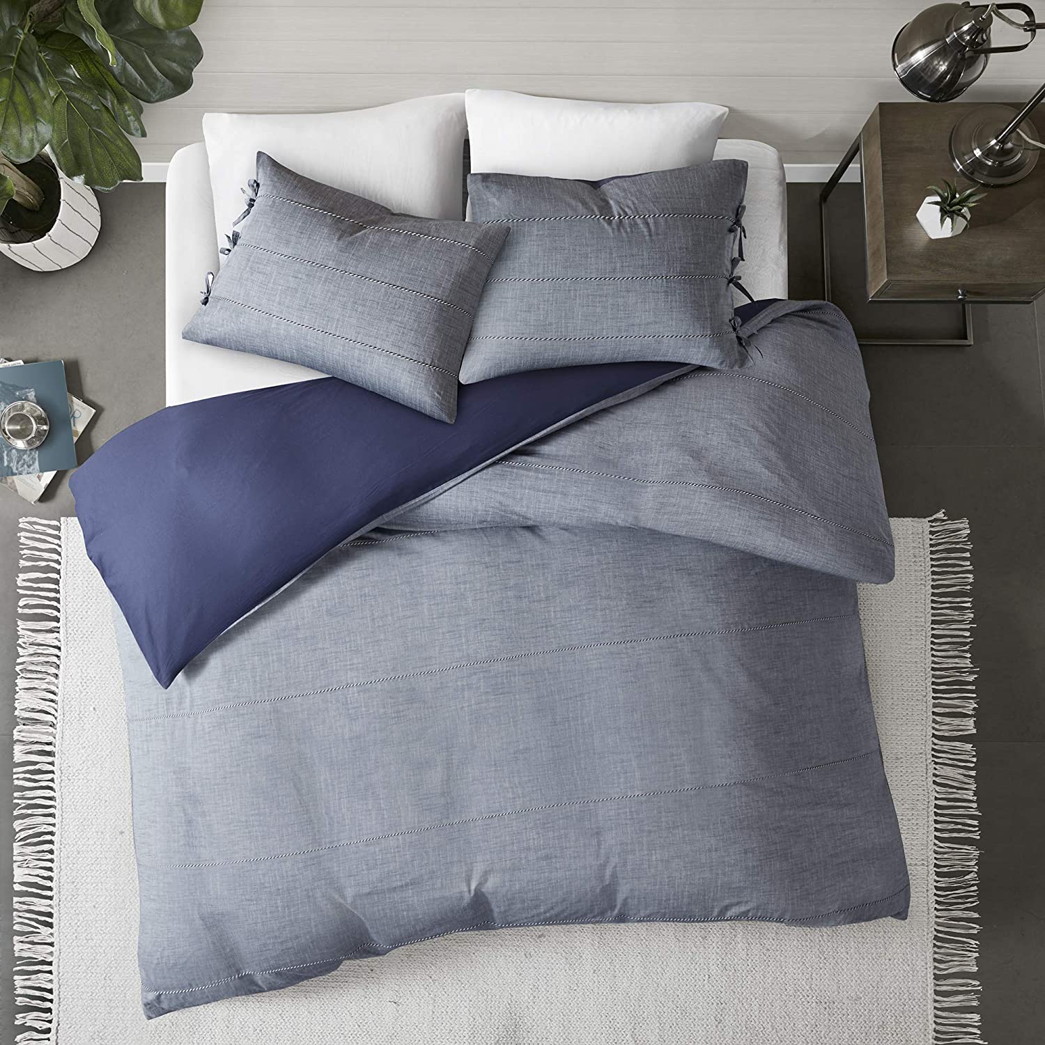 Price:$63.88 Park Raven 3 Piece Cotton Yarn Dye Duvet Cover Bedding Set, Full/Queen Size, Denim Blue : Home & Kitchen