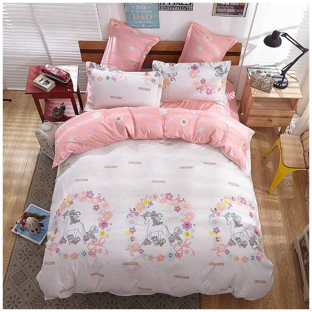 Price:$45.99 Queen Duvet Cover Unicorn Birthday Gifts for Women [4pcs Duvet Cover 80"x90"- Flat Sheet, 2 Pillow Cases .No Comforter] Pink Princess Unicorn Bed Sheets for Kids Bed Frame Room Decor : Home & Kitchen