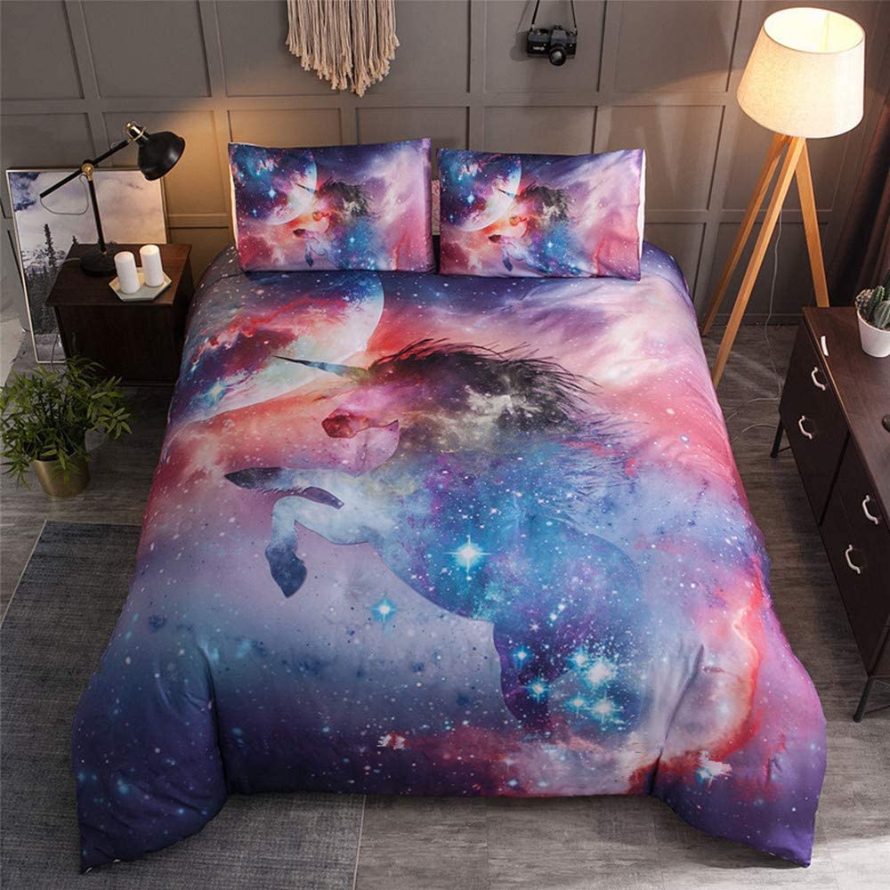 Price:$36.99 Mysterious Unicorn Duvet Cover Set Colorful Queen Size 3 Pcs Galaxy Space Series Bedding Set Beautiful Starry Sky Quilt Cover for Girls Boys Kids, 1 Duvet Cover & 2 Pillow Shams : Home & Kitchen