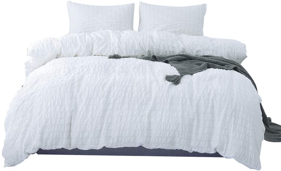Price:$34.98 PCs Seersucker Washed Microfiber Duvet Cover Sets, Soft Comfortable Luxury Sets (White Strip, Queen 230x230cm(90.6x90.6’’) : Home & Kitchen