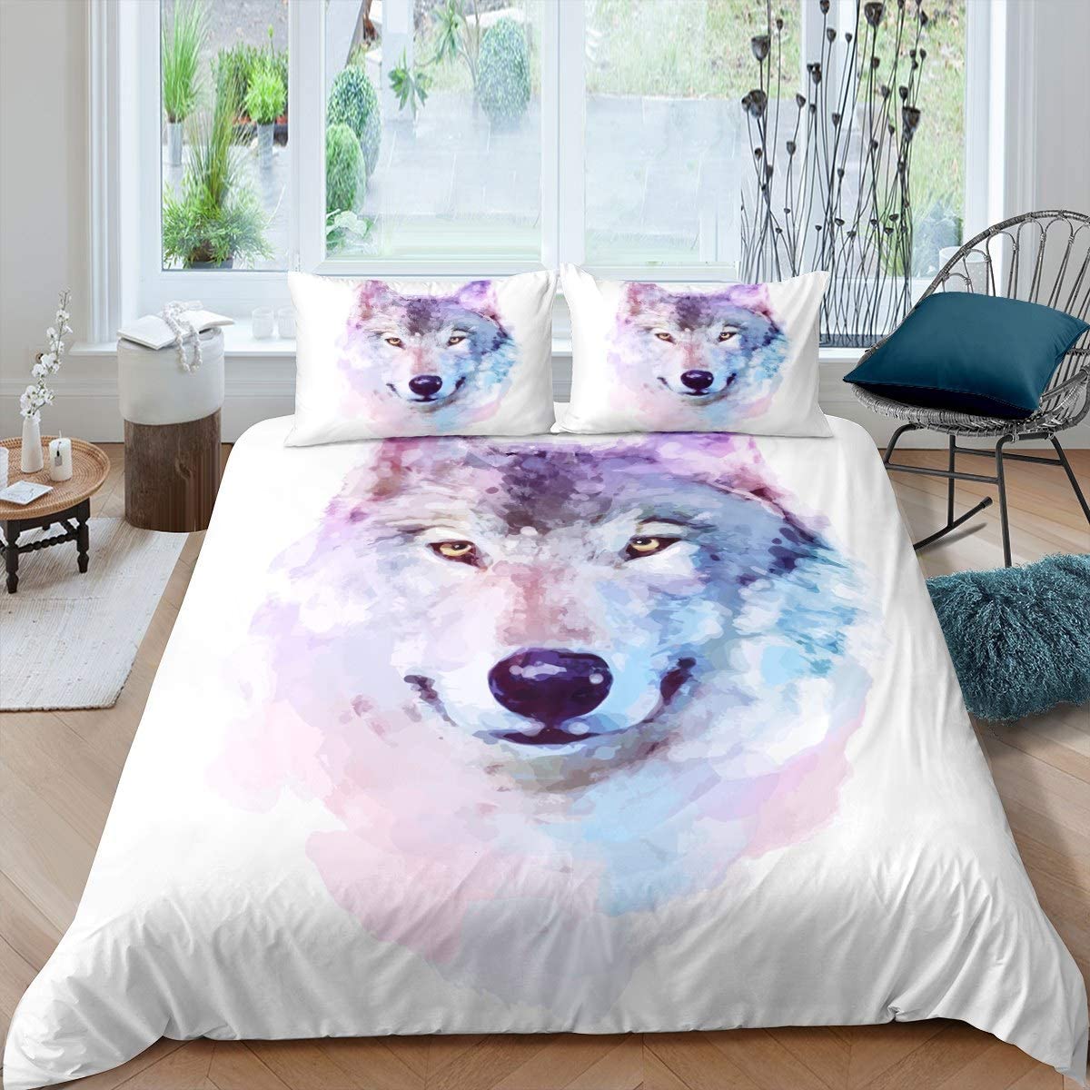 Price:$45.00 Girls Wolf Print Bedding Set Chic Watercolor Animal Pattern Duvet Cover for Kids Women Cool Wildlife Style Comforter Cover Wild Wolf Bedspread Cover Bedroom Decor Quilt Cover 3Pcs Queen Size : Home & Kitchen