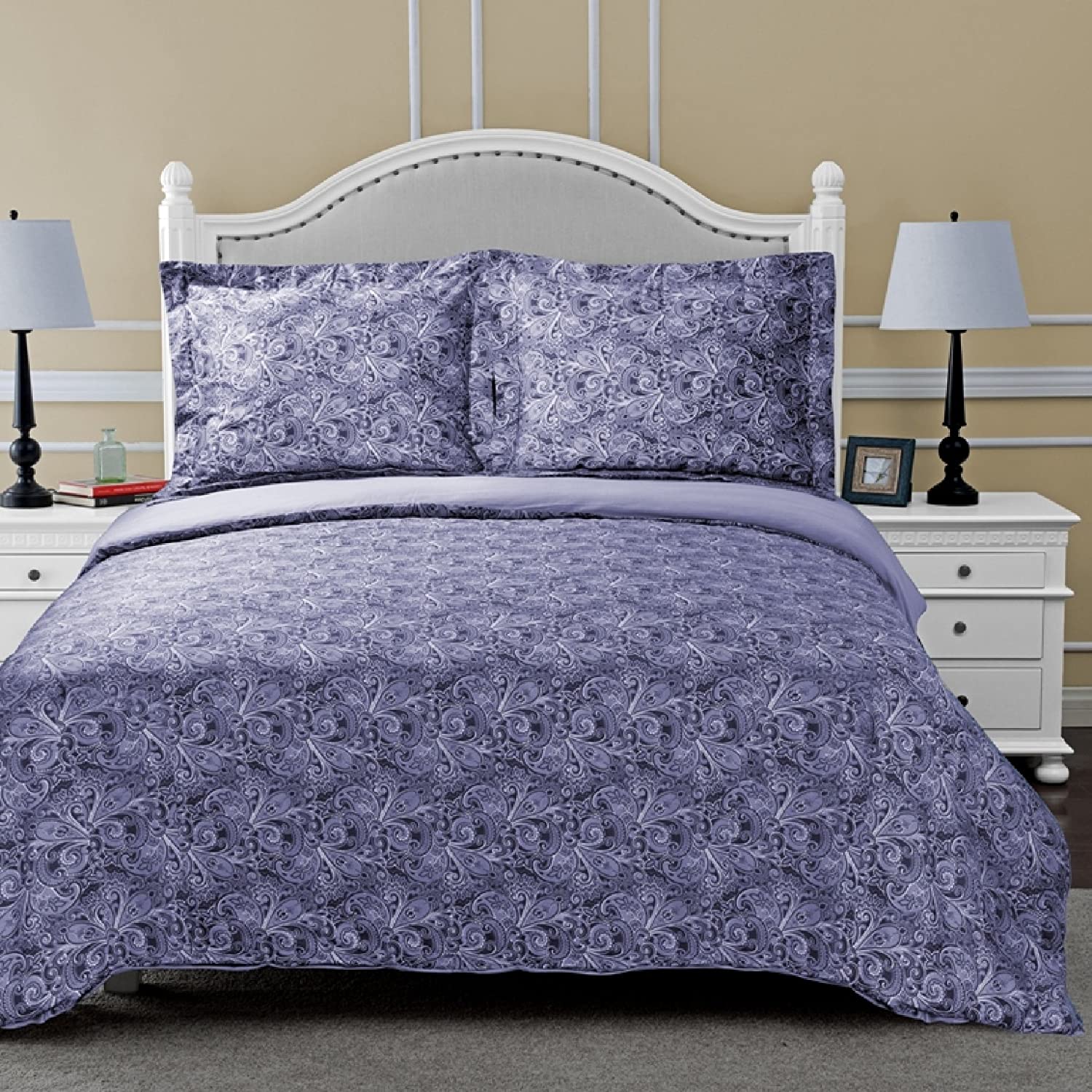 Price:$52.99 Maywood Reversible Duvet Cover Set, 300-Thread-Count Cotton, Full/Queen : Home & Kitchen