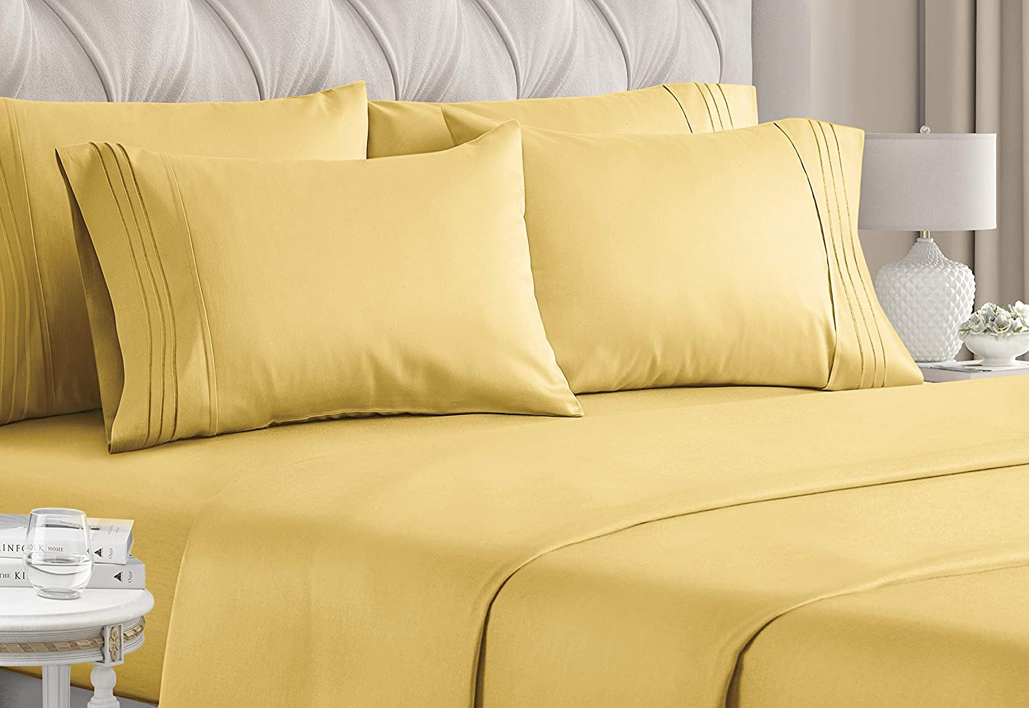 Price:$29.74 Size Sheet Set - 6 Piece Set - Hotel Luxury Bed Sheets - Extra Soft - Deep Pockets - Easy Fit - Breathable & Cooling Sheets - Wrinkle Free - Comfy - Yellow Sheets - Queens Sheets - 6 PC : Home & Kitchen