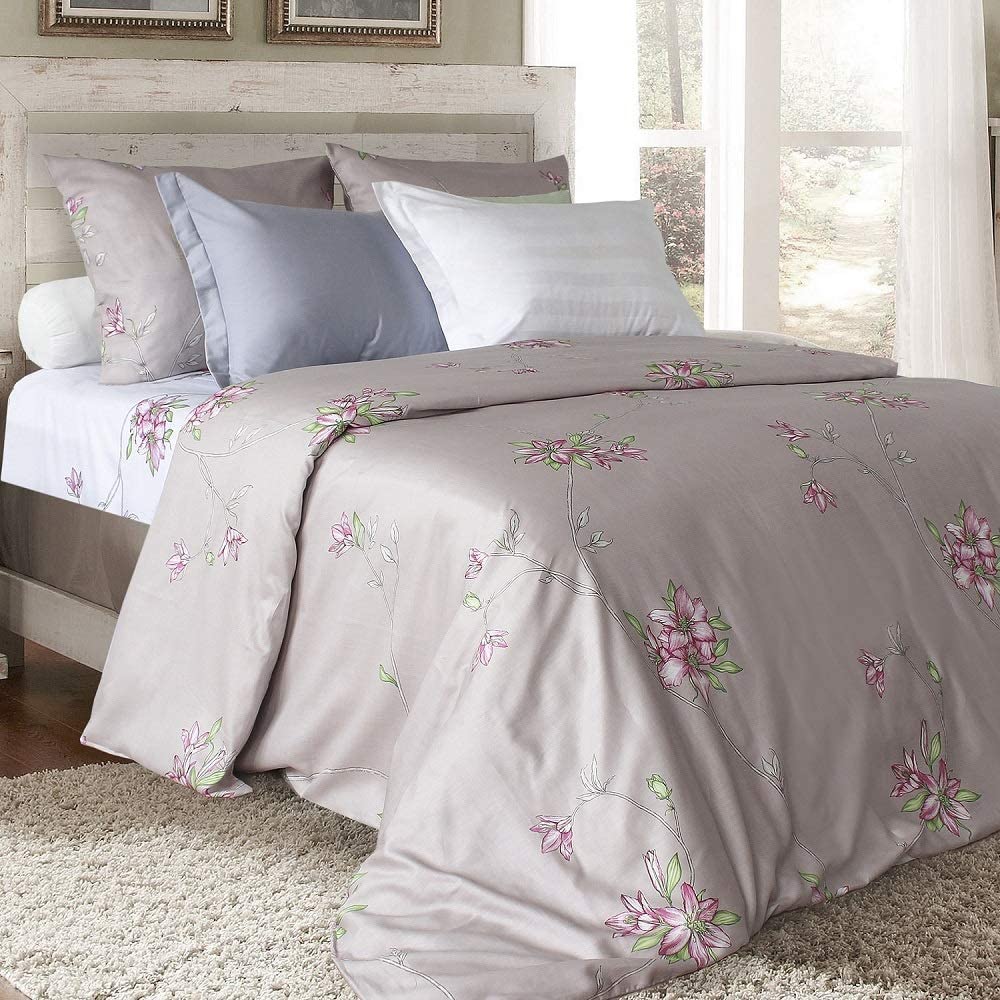Price:$75.00 Floral Duvet Cover Set & Fitted Sheet 100% Cotton Sateen Soft & Silky 4-pc Bed Set with Button Closure and Corner Ties, Uvisni Bedding Collection Made in Europe (Queen Size, Purple) : Home & Kitchen